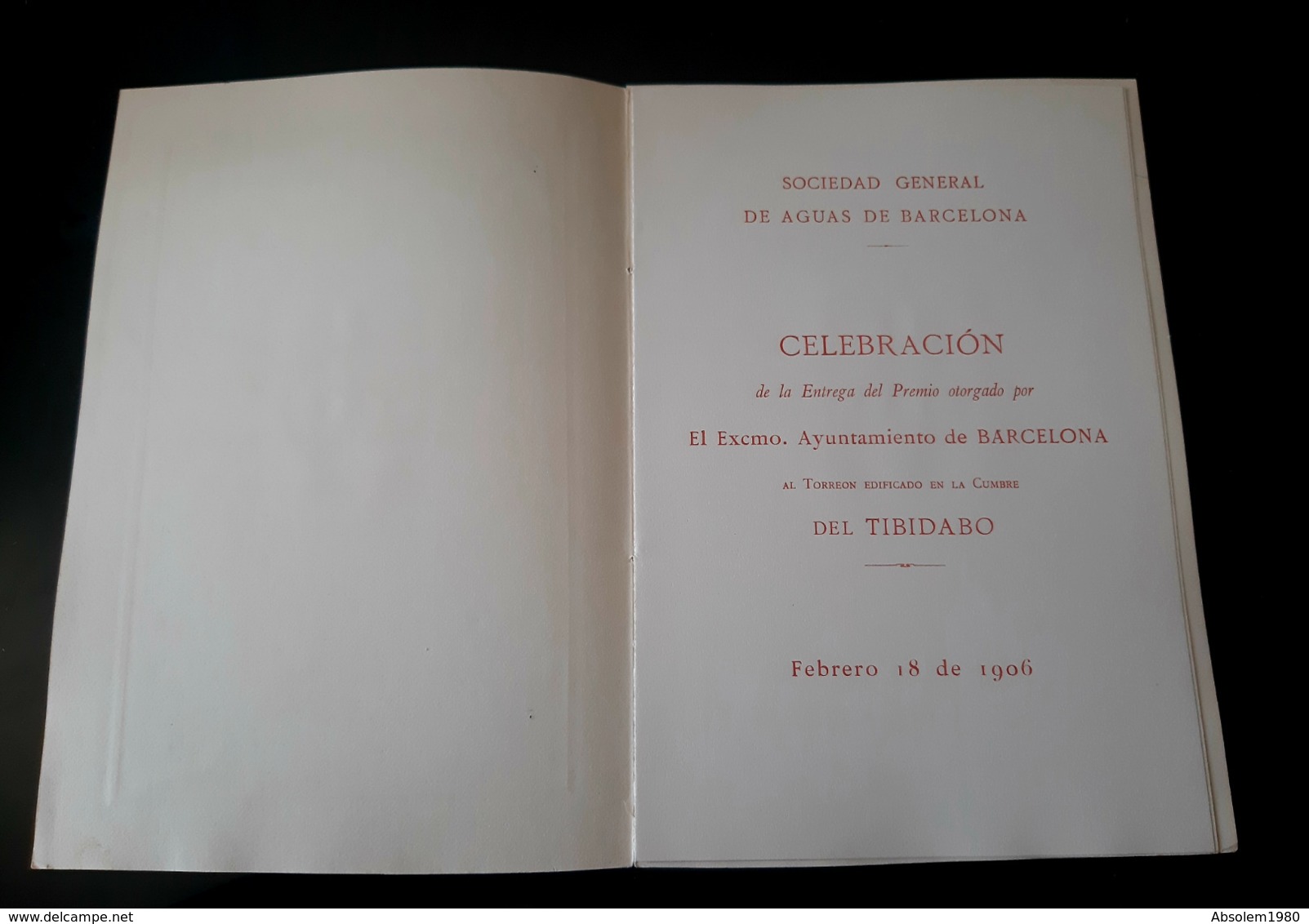 MENU STERN 1906 TIBIDABO SOCIEDAD AGUAS BARCELONA CELEBRACION TORREON AYUNTAMIENTO ESPAGNE ESPANA GASTRONOMIE - Menus