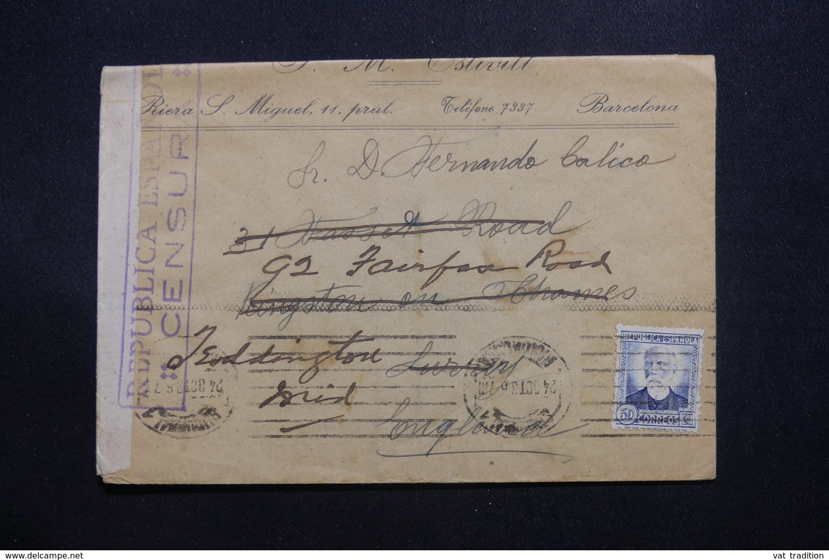 ESPAGNE - Cachet De Censure  Sur Enveloppe Pour Le Royaume Uni En 1936 - L 42591 - Republikanische Zensur