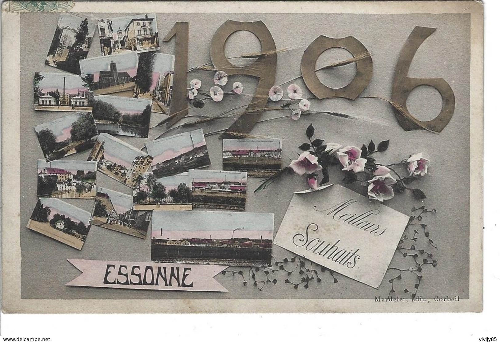 91 - ESSONNES - T.Belle Carte Fantaisie Multi Vues 1906 " Meilleurs Souhaits " - Essonnes