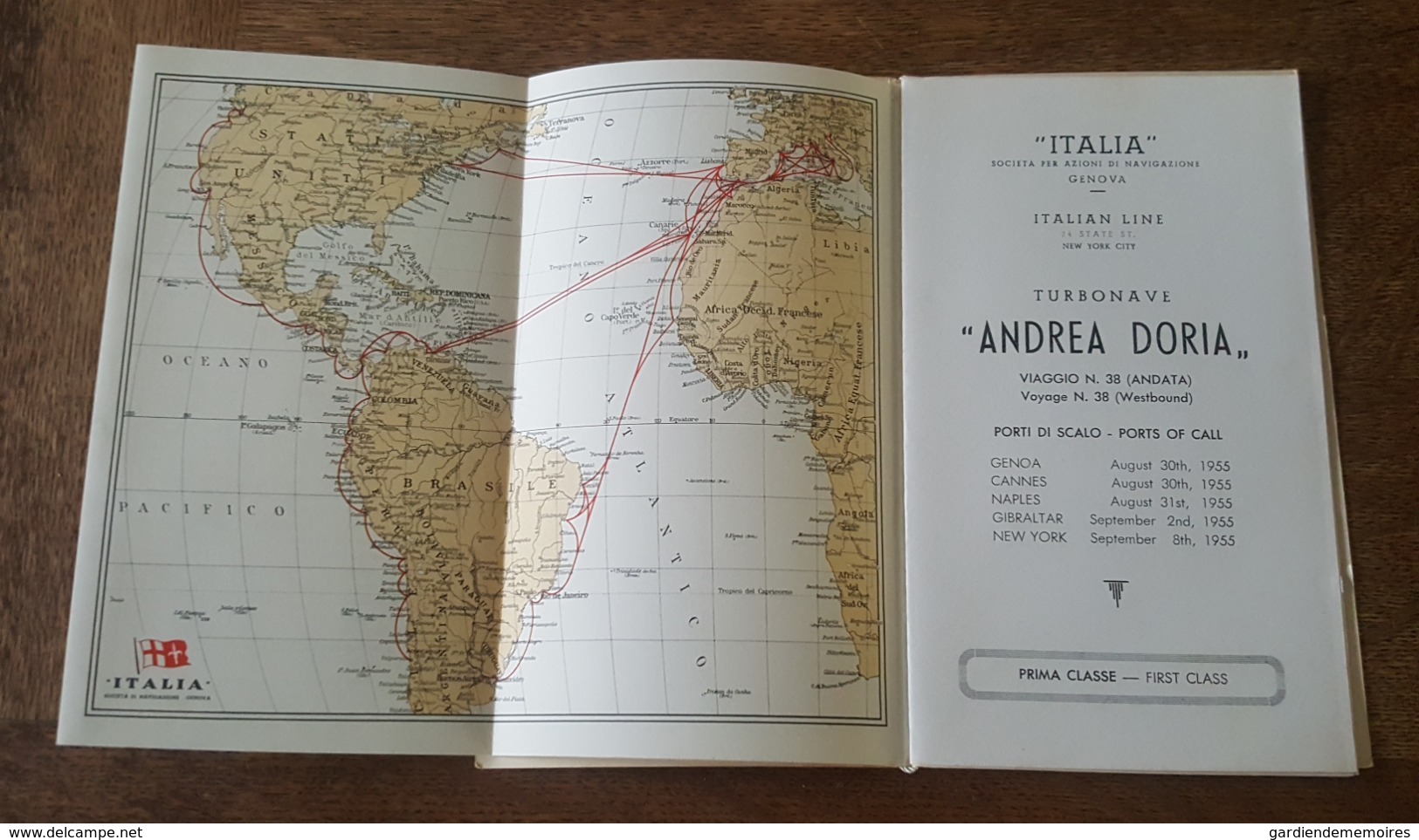 30.08.1955 Lista Passeggeri - Andrea Doria, Italia Soc. Di Navigazione, Genova, New York Cannes Gibraltar Halifax Bahia - Other & Unclassified