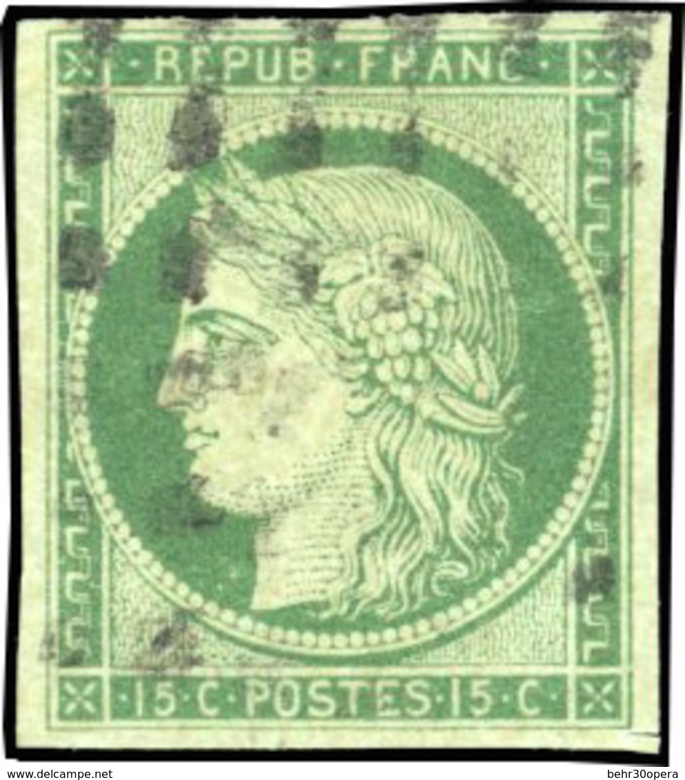 O N°2, 15c. Vert. Obl. Gros Points. Effigie Dégagée. SUP. - 1849-1850 Cérès