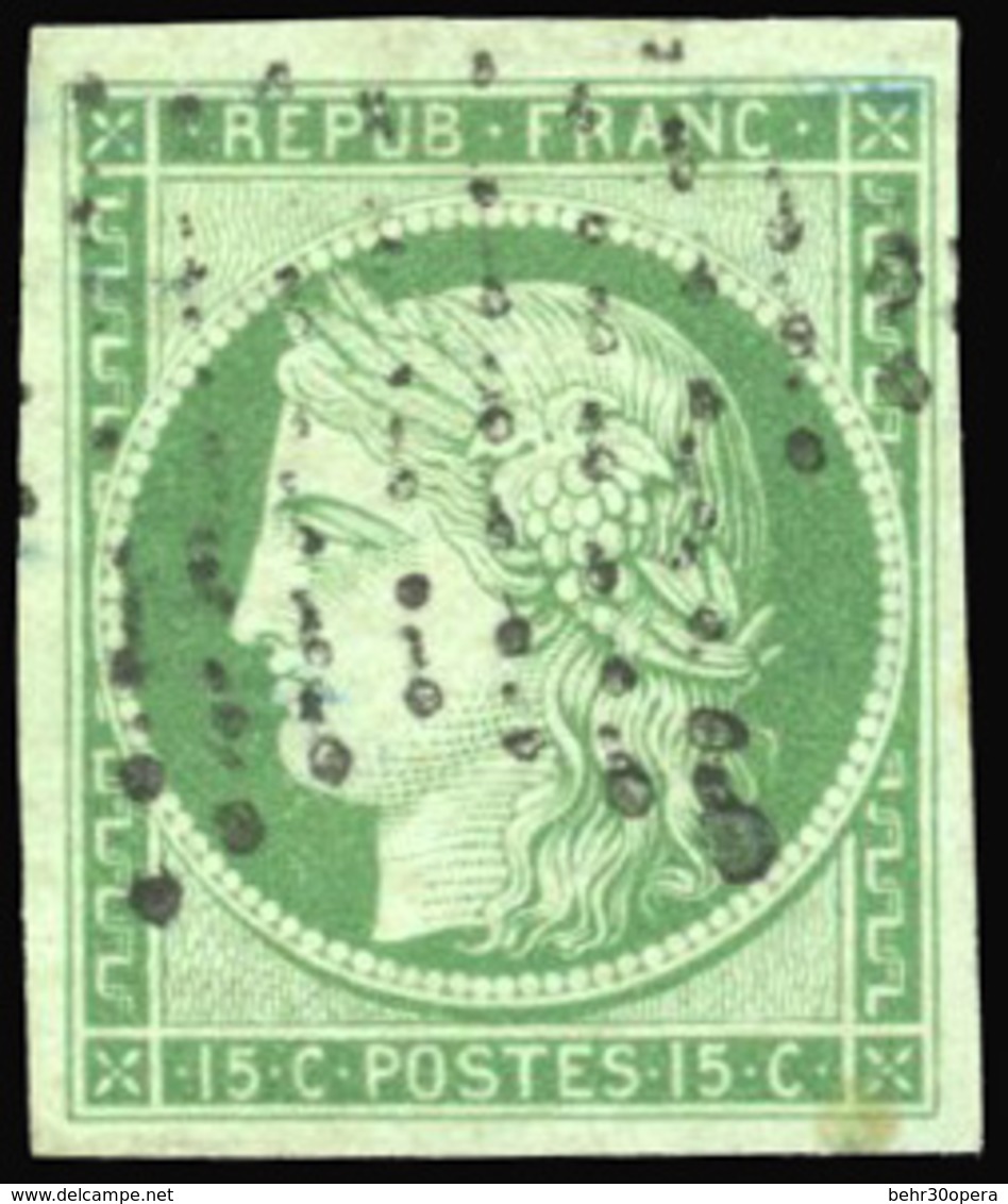 O N°2b, 15c. Vert Foncé. Obl. étoile Légère. Petite Tâche Mais TB. - 1849-1850 Cérès