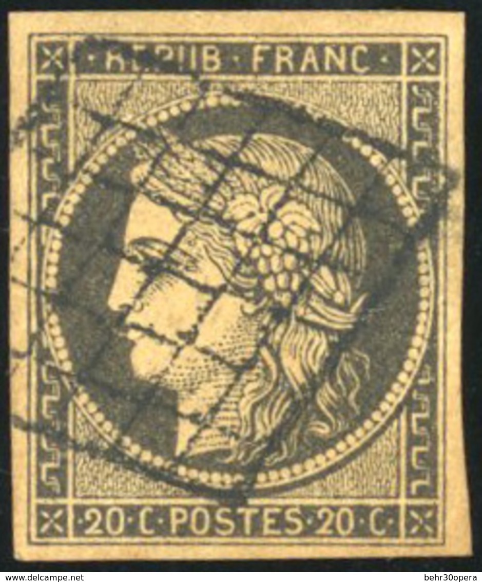 O N°3g, 20c. Noir S/chamois Très Foncé. Obl. Grille. B. - 1849-1850 Cérès