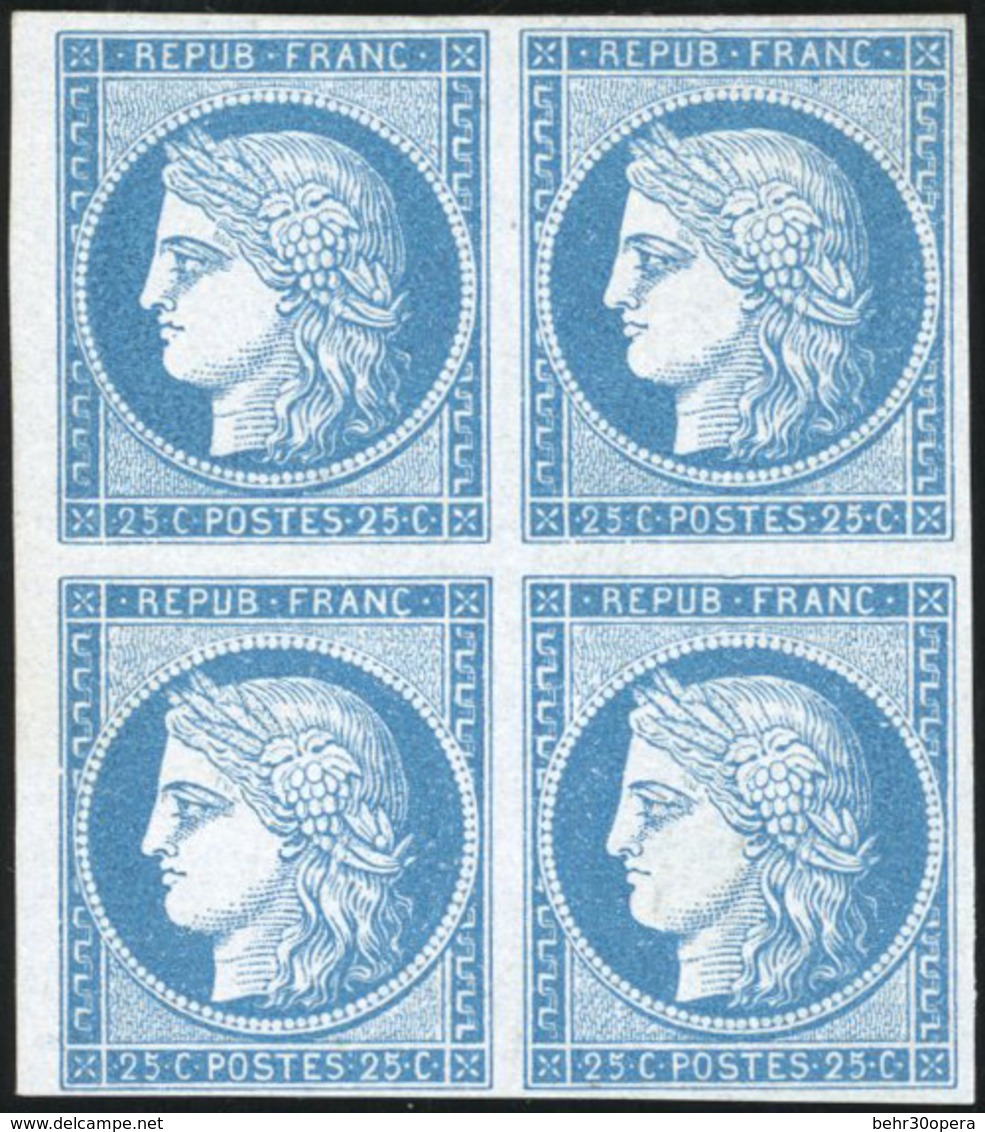 (*) N°4, 25c. Bleu. Essai. Bloc De 4. Papier épais. TB. - 1849-1850 Ceres