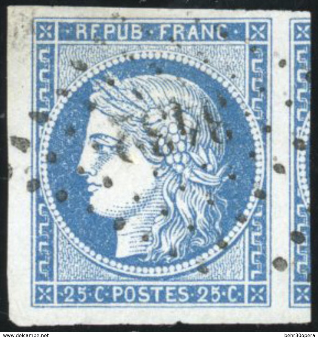 O N°4, 25c. Bleu. Obl. PC. Amorce D'un Voisin. SUP. - 1849-1850 Ceres