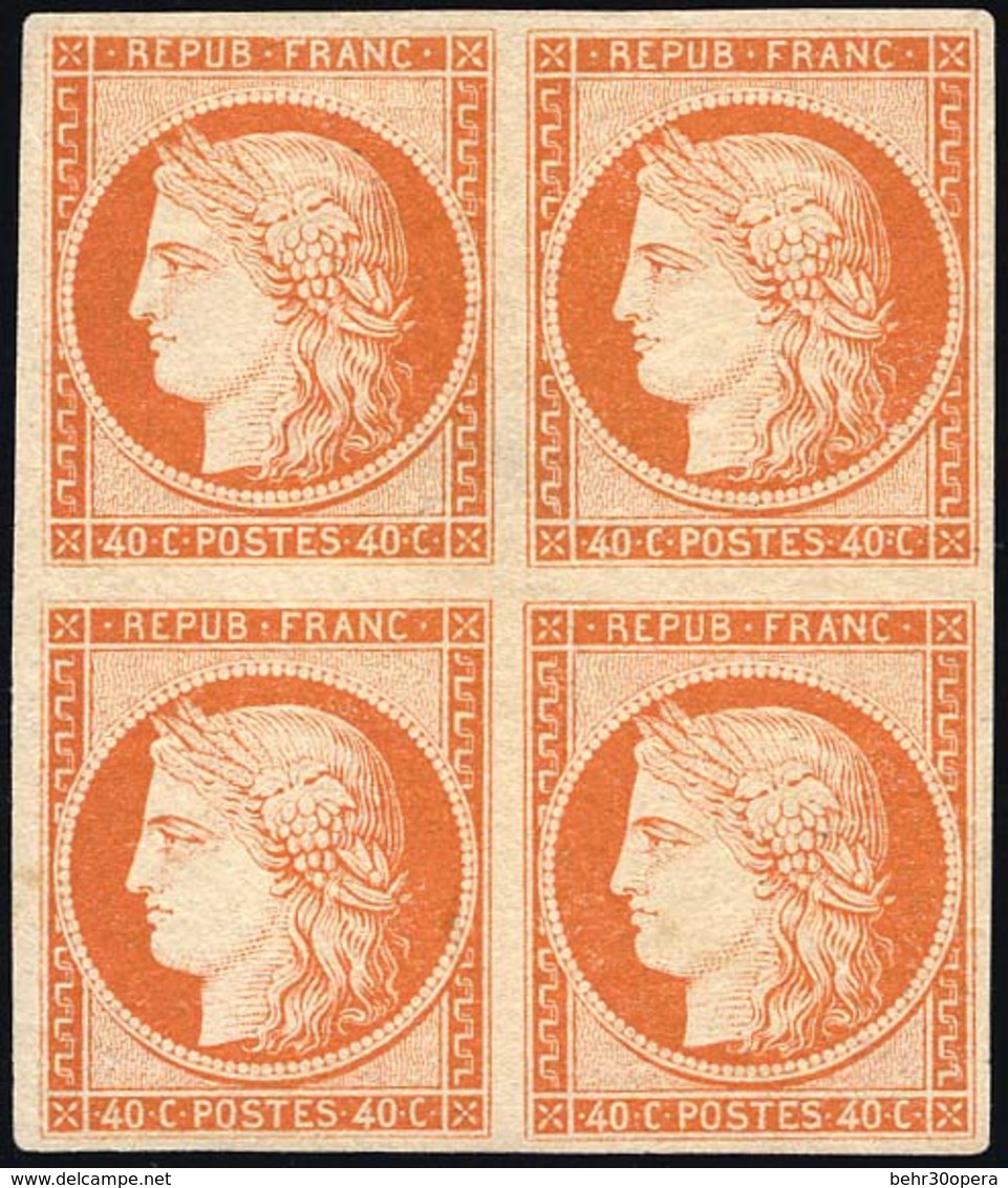 * N°5, 40c. Orange. Gomme Blanche. Bloc De 4. Fraîcheur Postale. Ex Collection LOEUILLET. SUP. - 1849-1850 Ceres