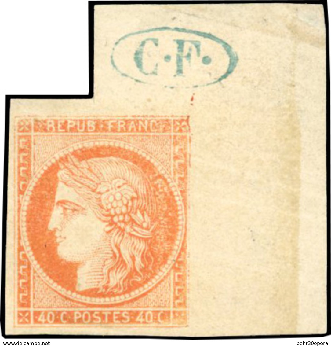 (*) N°5, 40c. Orange. Coin De Feuille Avec Cachet ''C.F.''. TB. - 1849-1850 Ceres