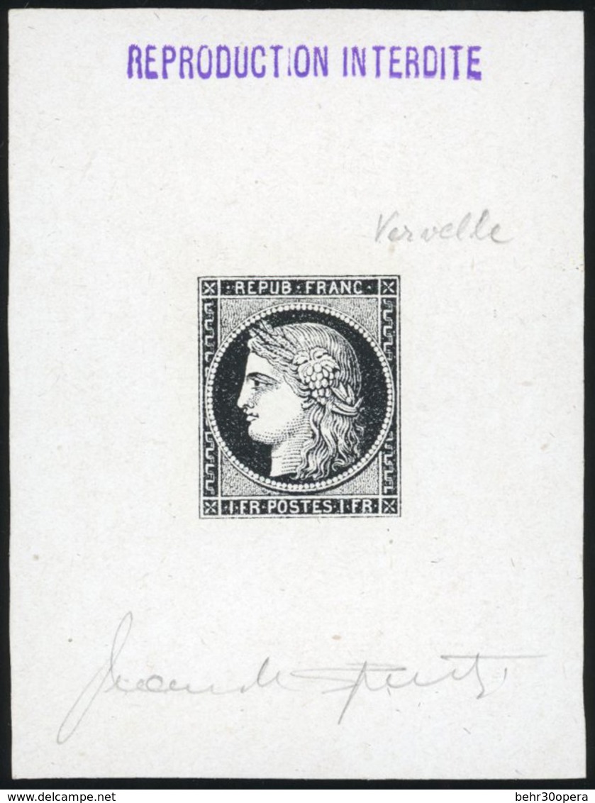 (*) N°7, Epreuve SPERATI Du 1F. Vervelle En Noir Et Blanc. SUP. - 1849-1850 Ceres