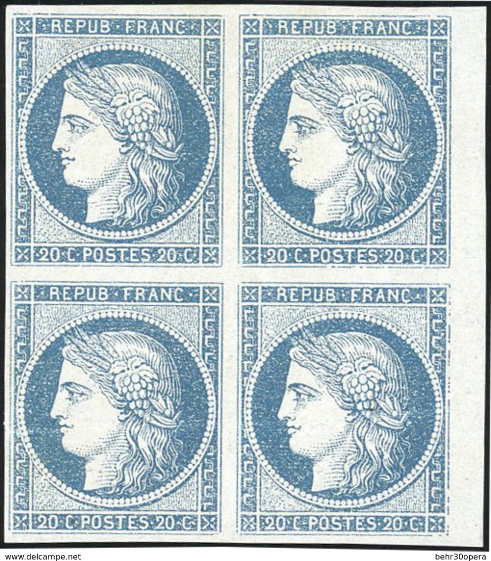 * N°8b, 20c. Bleu Sur Azuré. Bloc De 4. BdeF. SUP. - 1849-1850 Ceres