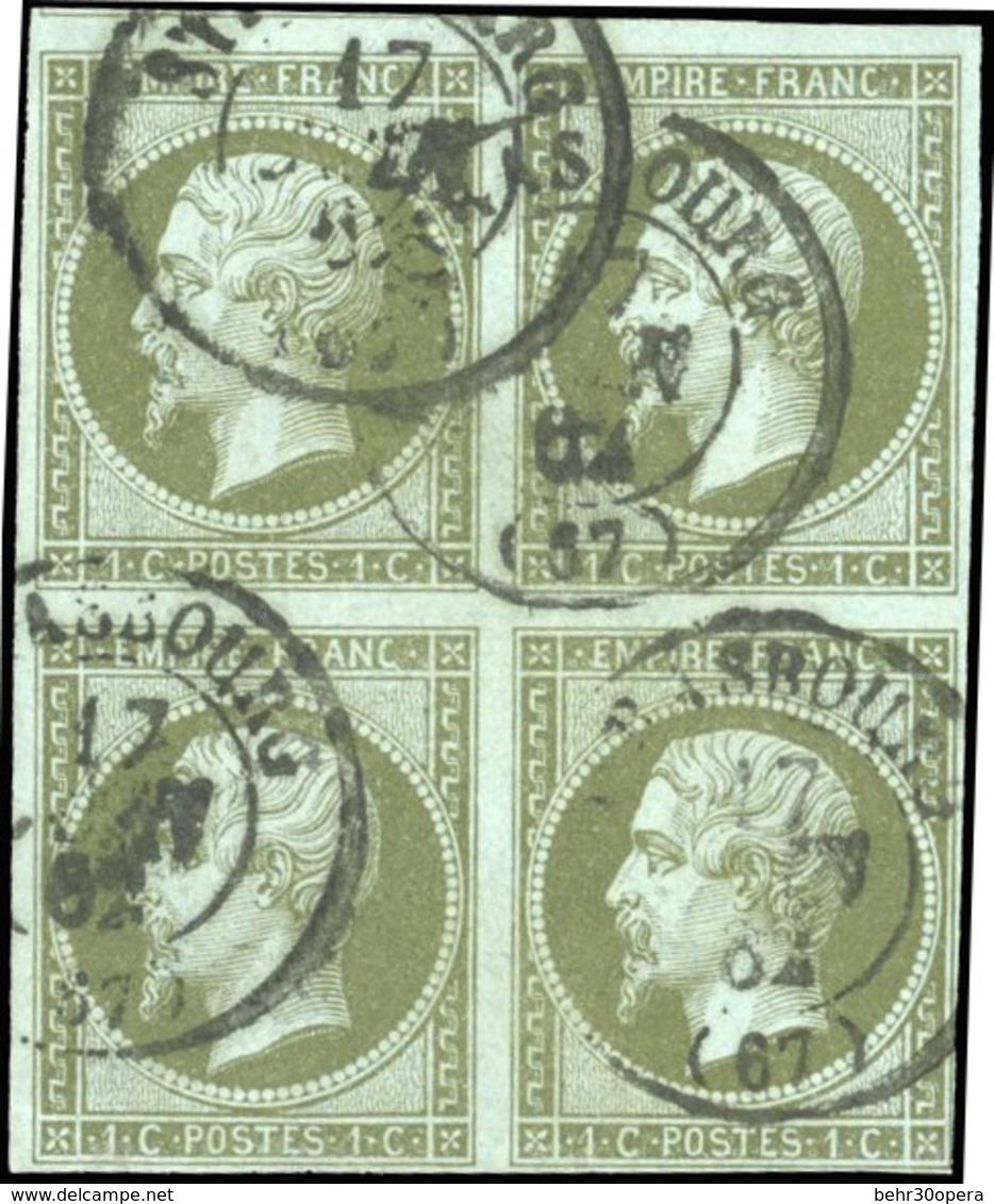 O N°11, 1c. Bloc De 4. Obl. Cachet à Date. Marge Courte Sur Un Coté. B. - 1853-1860 Napoléon III