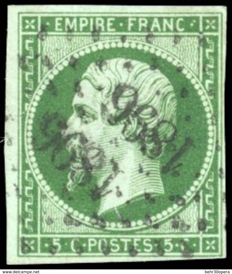 O N°12c, 5c. Vert Foncé Sur Vert. Obl. Teinte Rare. SUP. - 1853-1860 Napoléon III