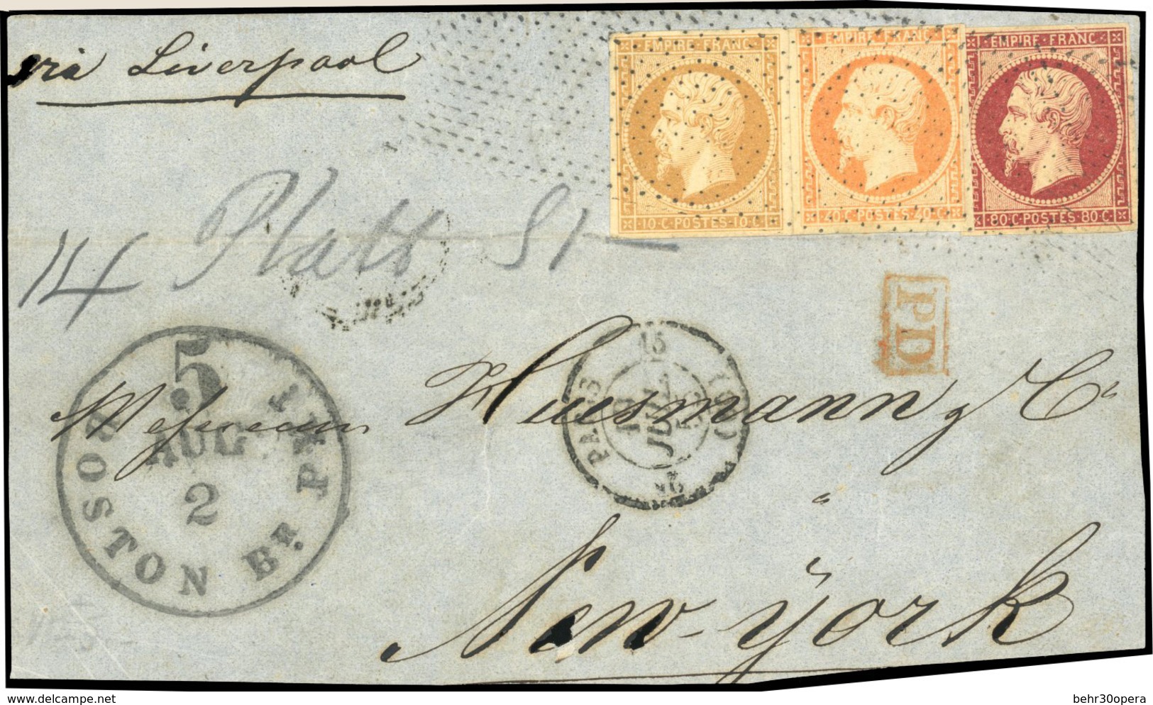 O N°1333, 10c. Bistre + 40c. Orange + 1Fr. Carmin Obl. Pointillé Sur Grand Fragment Frappé Du CàD De PARIS Du 19 JUILLET - 1853-1860 Napoléon III