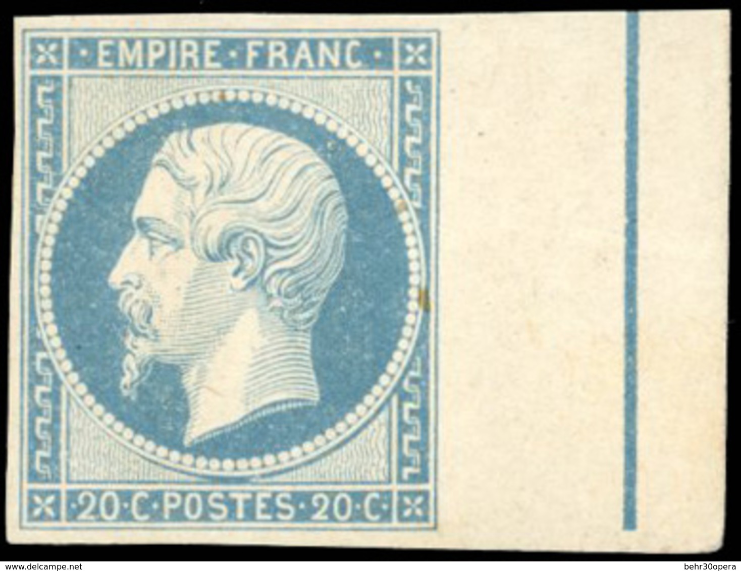* N°14Ai, 20c. Bleu. BdeF Avec Filet D'encadrement. Charnière Très Légère. SUP. - 1853-1860 Napoléon III