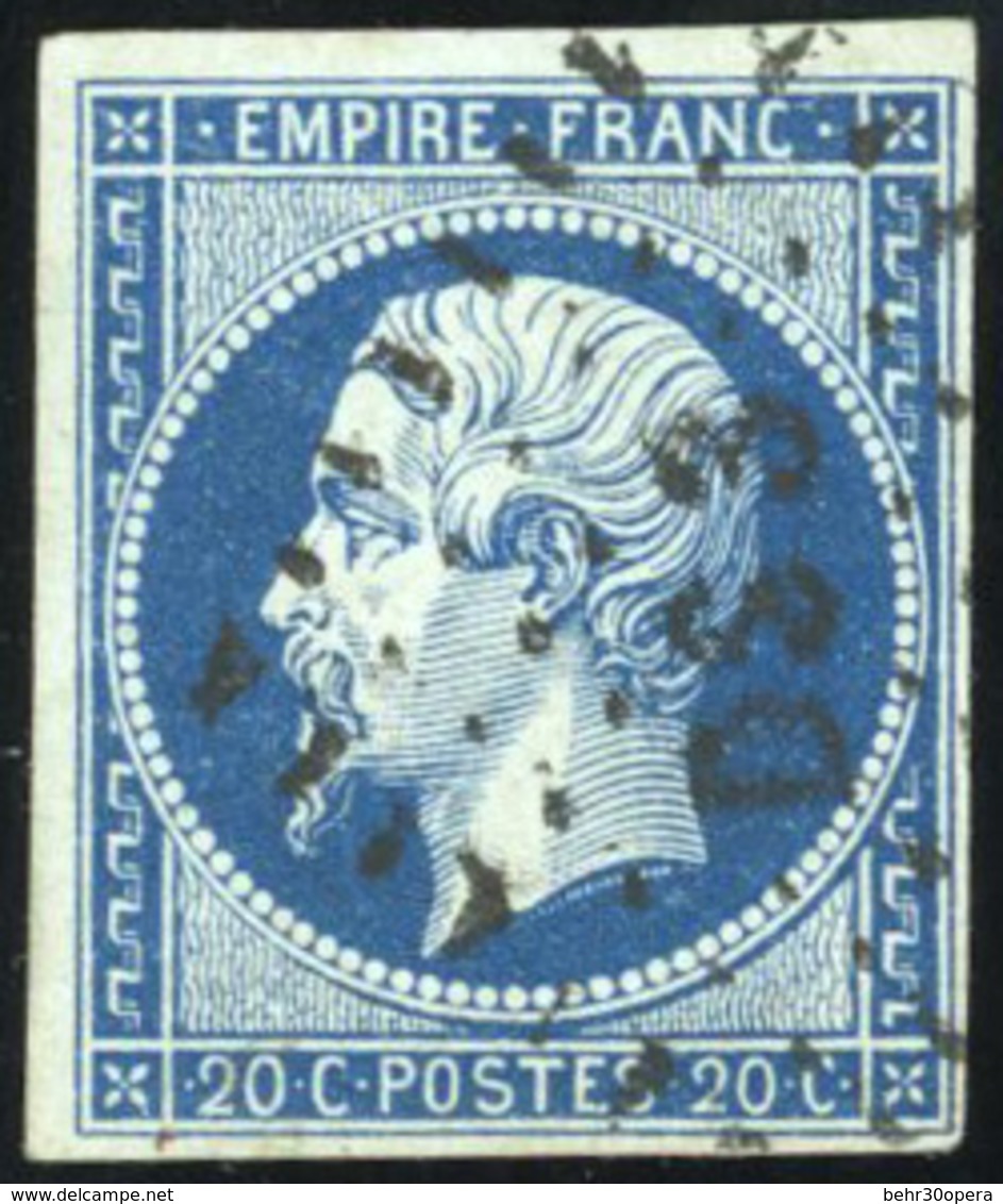O N°14Ad, 20c. Bleu Foncé S/vert. Obl. SUP. - 1853-1860 Napoléon III