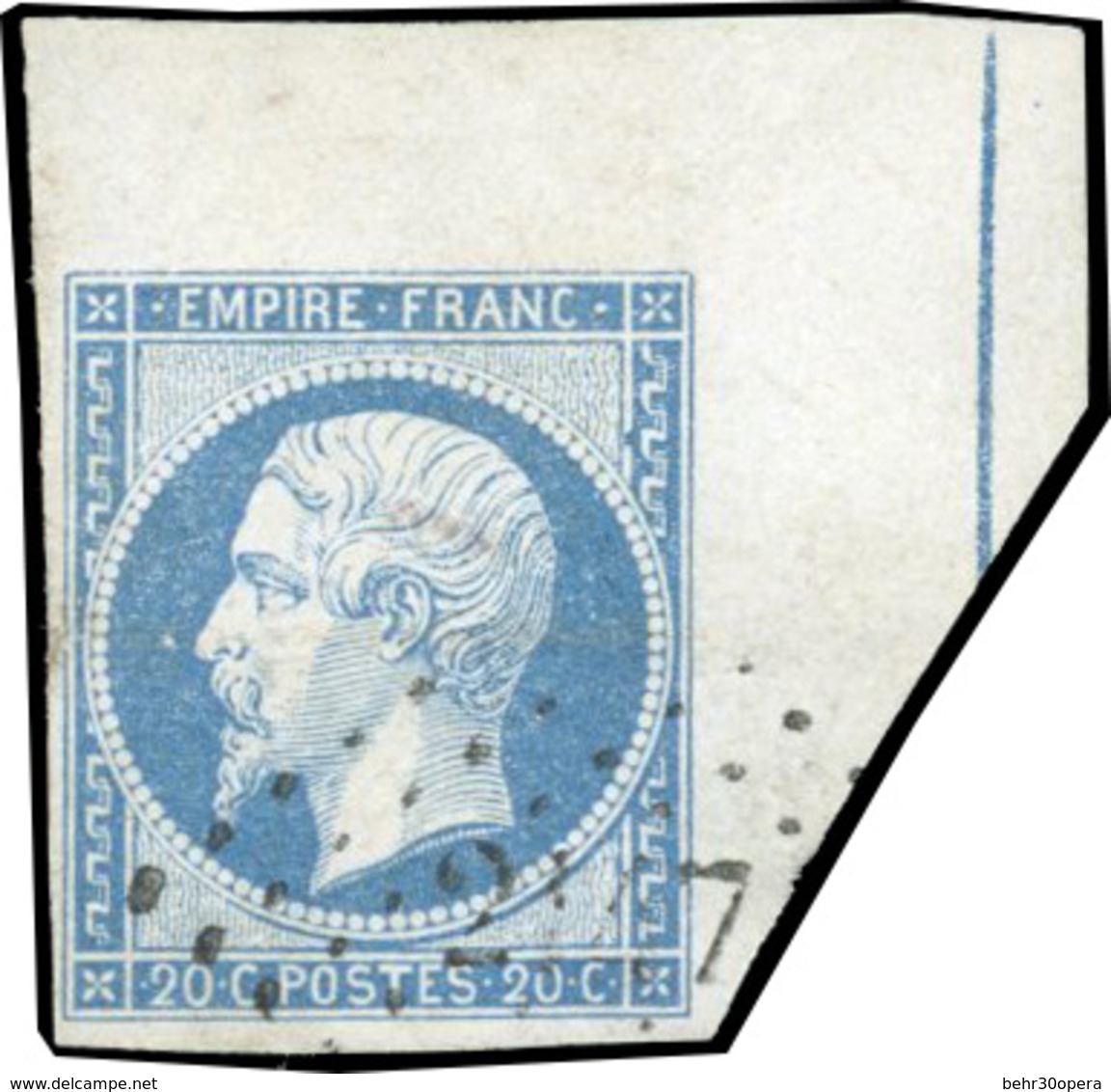 O N°14Ai, 20c. Bleu. Obl. CdeF Avec Filet D'encadrement Partiel. SUP. - 1853-1860 Napoléon III