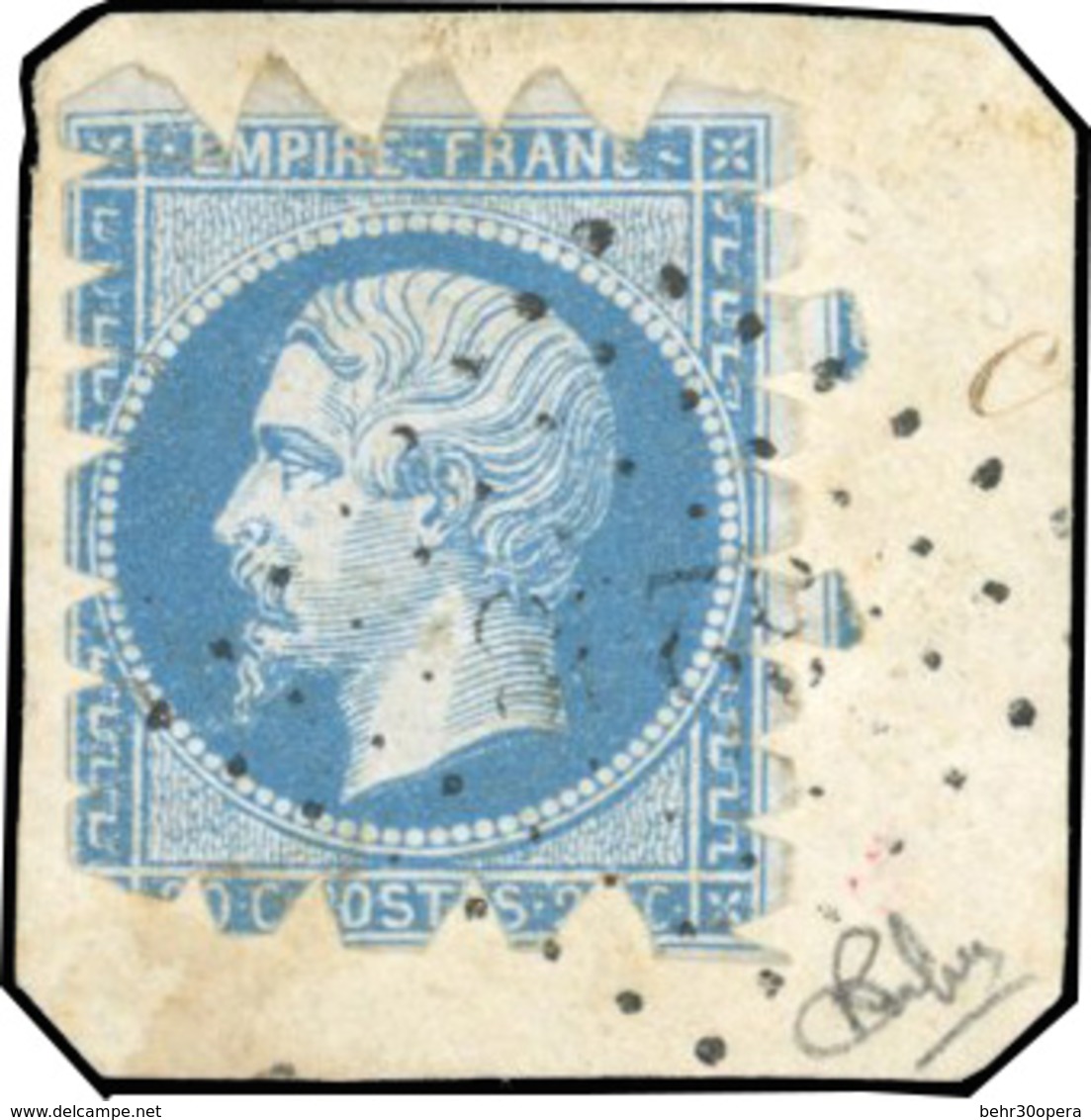 O N°14A, 20c. Bleu, Piquage Chéroy, Obl. S/petit Fragment. TB. R. - 1853-1860 Napoléon III