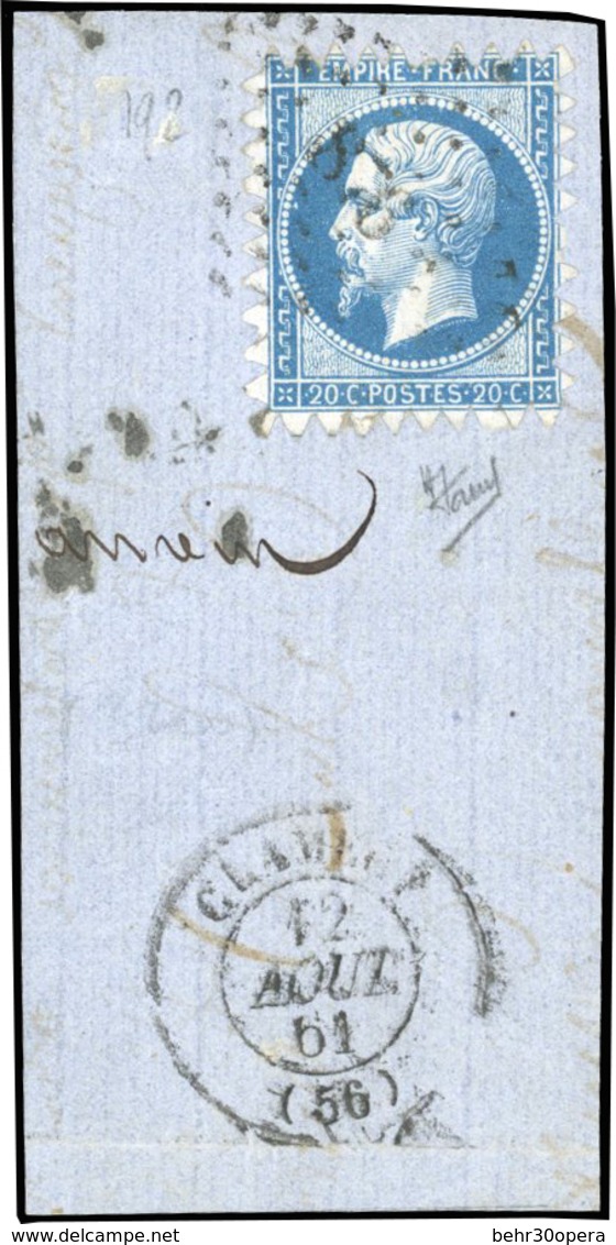 O N°14A, 20c. Bleu. Piquage De Clamecy. Obl. S/petit Fragment. TB. - 1853-1860 Napoléon III