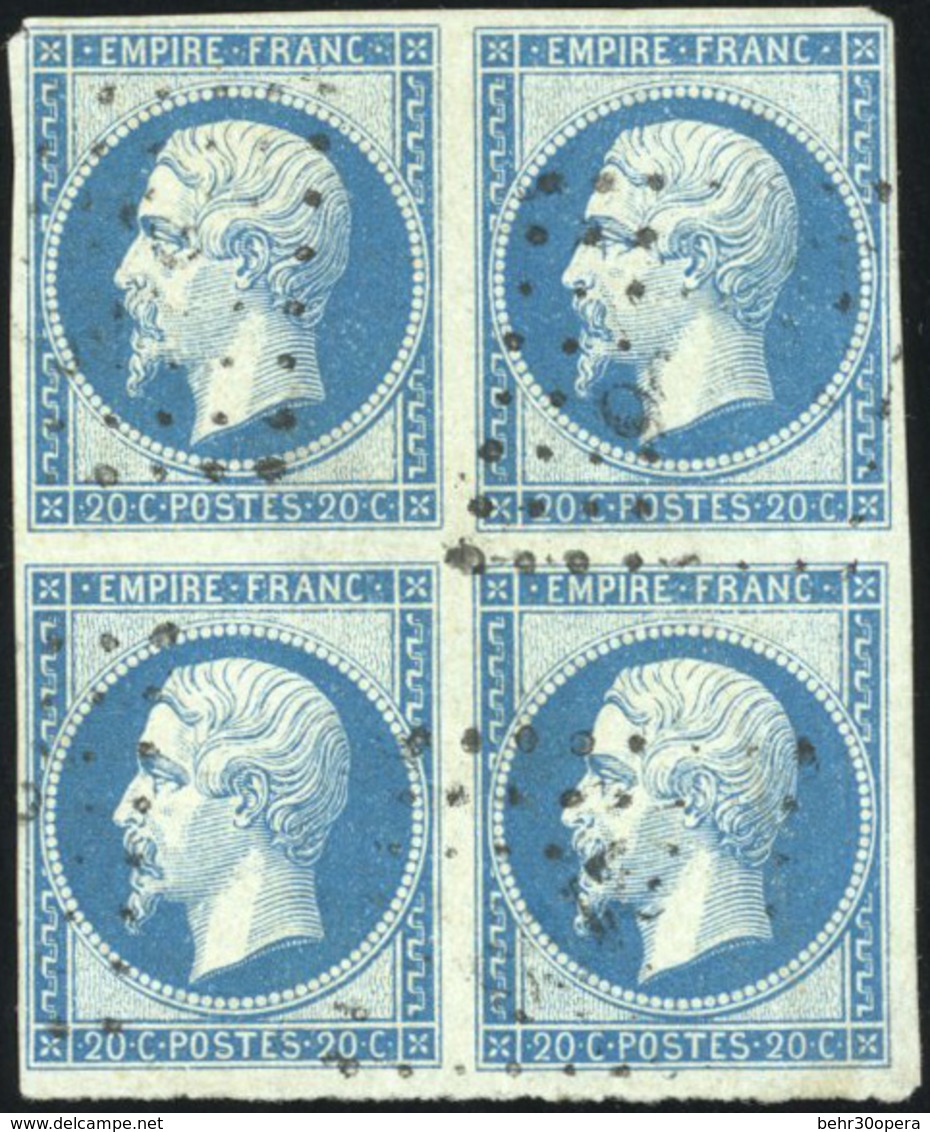 O N°14Ba, 20c. Bleu Sur Vert. Bloc De 4. OBl. Rare En Bloc. B. - 1853-1860 Napoléon III