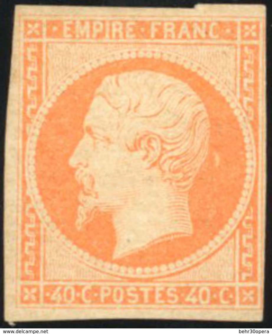 * N°16, 40c. Orange. Très Grande Fraîcheur. 1 Marge Courte. Pli D'origine. TB. - 1853-1860 Napoléon III