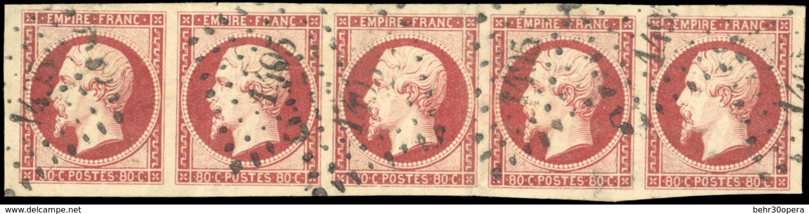 O N°17A, 80c. Carmin. Bande De 5. Obl. Très Grandes Marges. SUP. - 1853-1860 Napoléon III