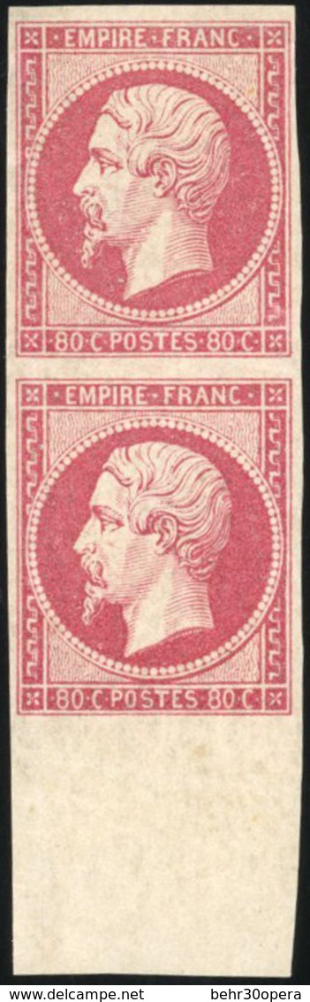 ** N°17B, 80c. Rose. Paire Verticale. Leger Pli Vertical. BdeF. Fraicheur Postale. TB. - 1853-1860 Napoléon III