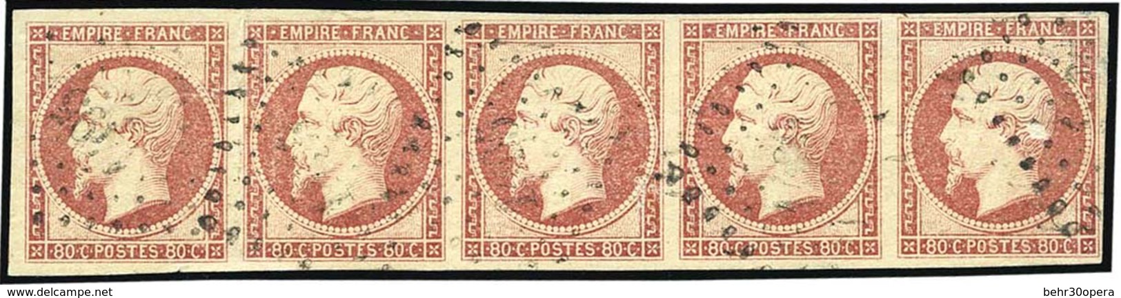 O N°17B, 80c. Bande De 5. Obl. Très Frais. TB. - 1853-1860 Napoléon III
