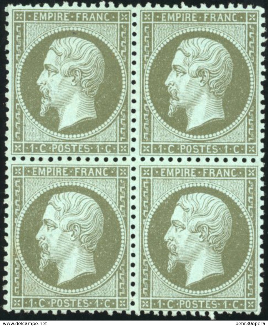 ** N°19, 1c. Olive. Bloc De 4. Centrage Parfait. SUP. - 1862 Napoléon III