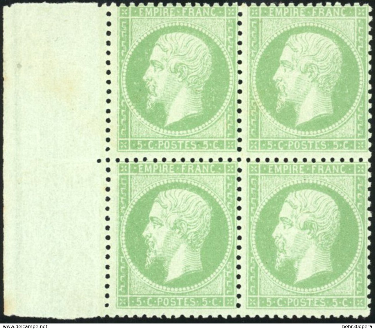 ** N°20, 5c. Vert. Bloc De 4. BdeF. TB. - 1862 Napoléon III