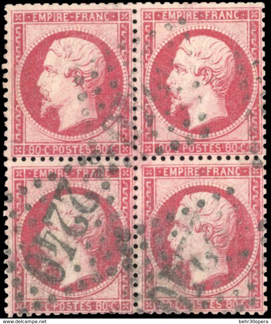 O N°24, 80c. Rose. Obl. GC 2240. Bloc De 4. TB. - 1862 Napoléon III