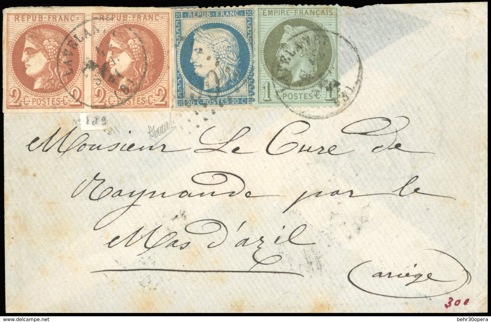 O N°2537, + 40x2. 1c. Bronze + 20c. Bleu + Paire Du 2c. Chocolat Obl. S/lettre Frappée Du CàD De LAVELANET Du 12 Septemb - 1863-1870 Napoléon III Lauré