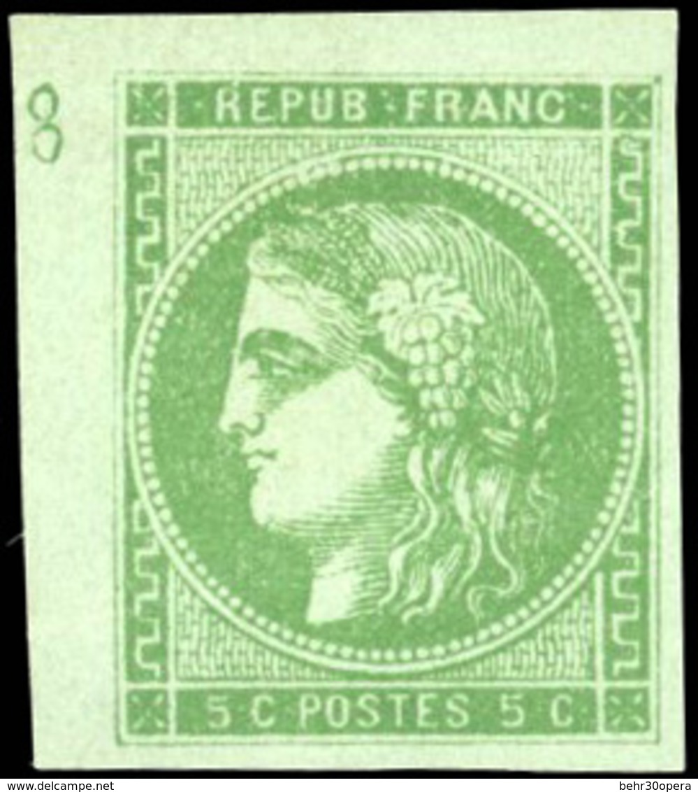 (*) N°42B, 5c. Vert. CdeF Avec Numéro 8. Ex Collection Loeuillet. RRR. SUP. - 1870 Emission De Bordeaux