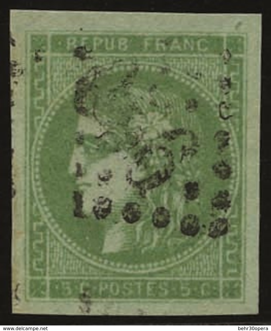 O N°42B, 5c. Vert-jaune. Report 2. Obl. Grandes Marges. TB. - 1870 Emisión De Bordeaux