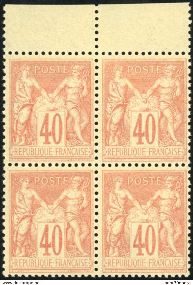* N°94, 40c. Orange. Type II. Bloc De 4. Centrage Parfait. HdeF. SUP. - 1876-1878 Sage (Type I)