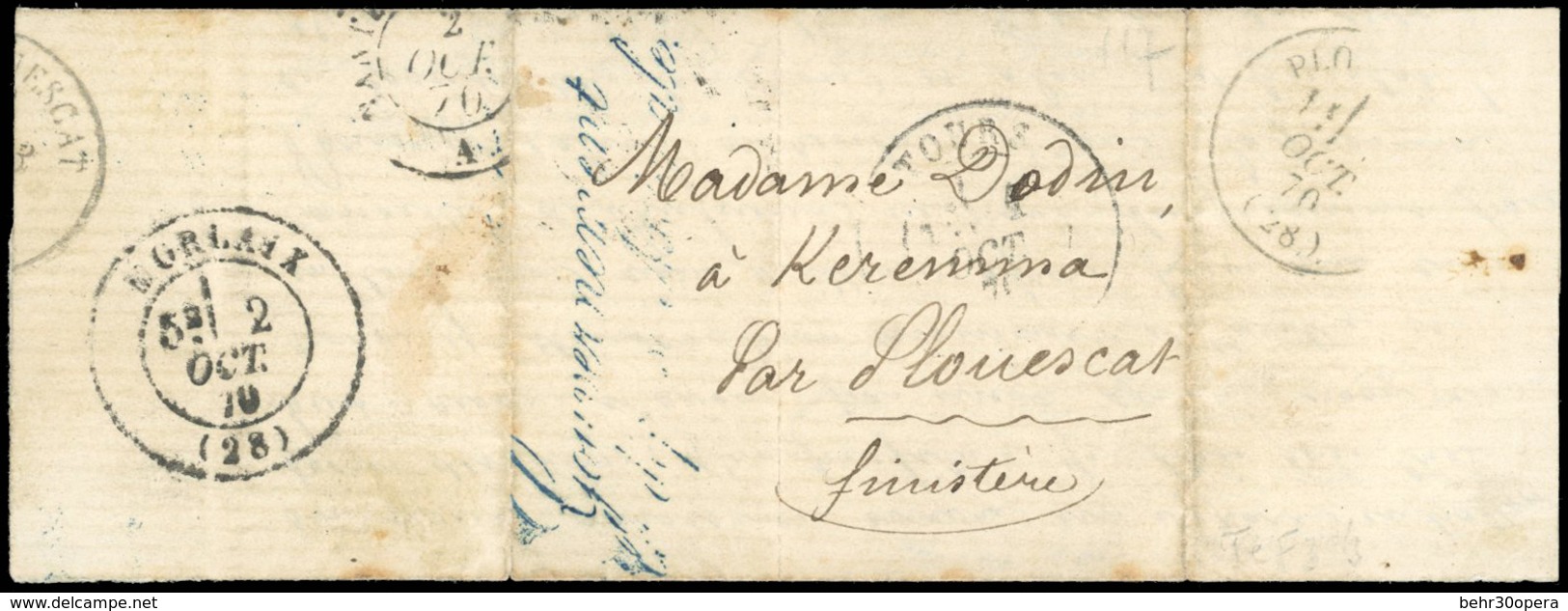 O Pli Confié Des ETATS UNIS. Lettre Manuscrite De PARIS Du 27 SEPTEMBRE 1870 Frappée De La Griffe De Franchise Du ''Gouv - Guerre De 1870