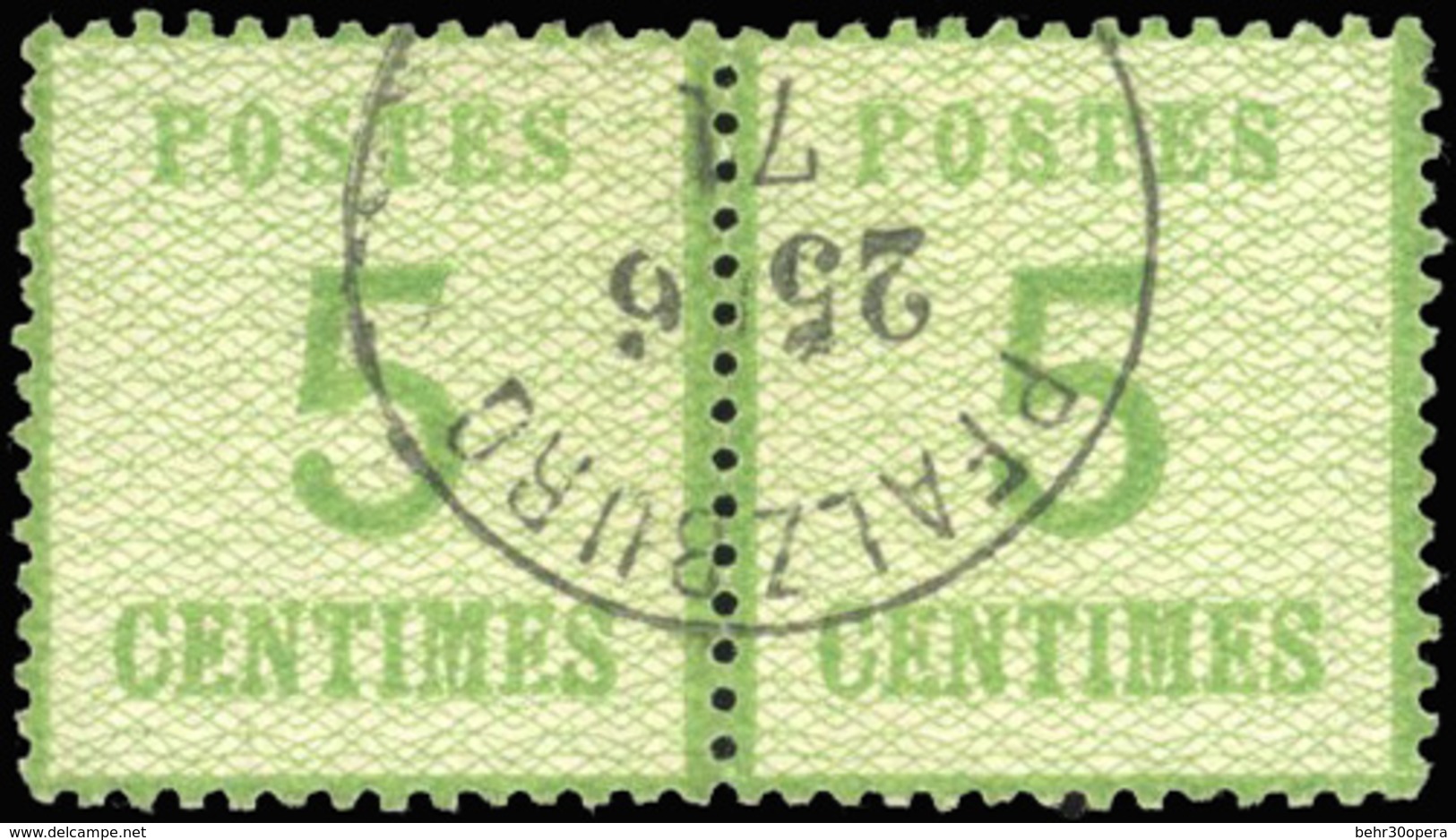 O N°4b, 5c. Vert-jaune. Paire. Burelage Renversé. Obl. Centrale De PFALZBURG Du 25.6.71. Qualité Exceptionnelle. SUP. - Otros & Sin Clasificación