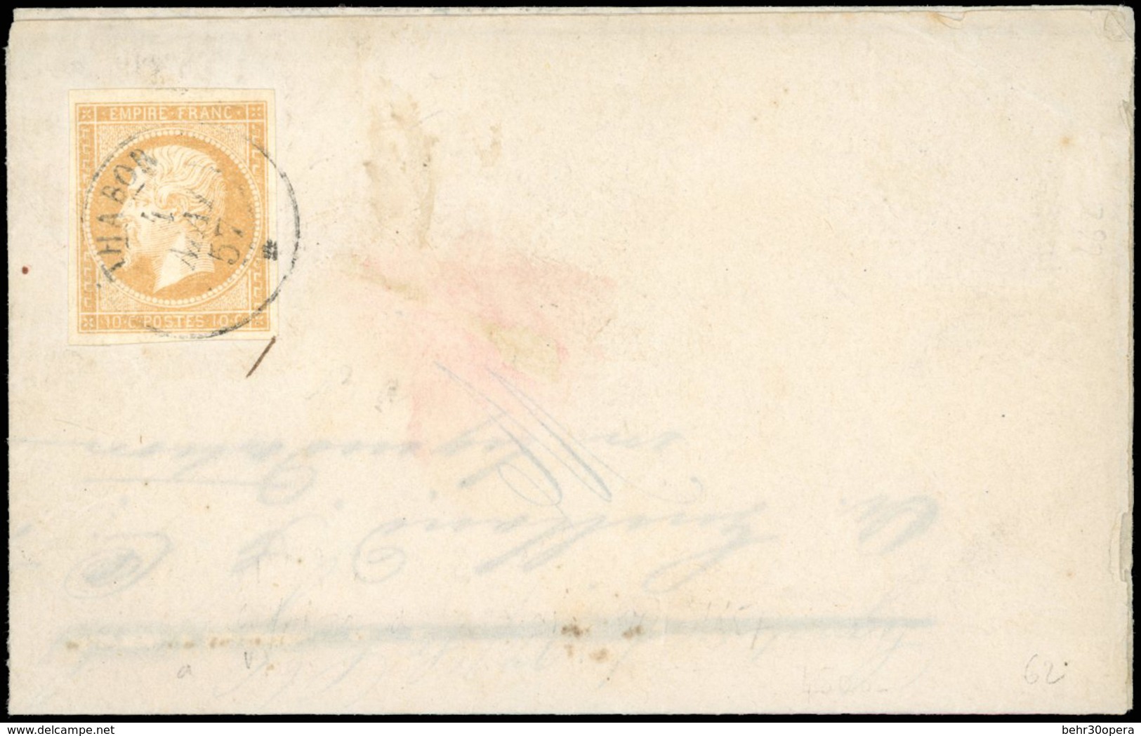 O N°13A, 10c. Bistre, TYpe I, Obl. THABOR Du 1er Mai 1857 S/lettre De CONSTANTINOPLE Du 21 Mars 1857. Cachet Partiel D'a - Correo Marítimo