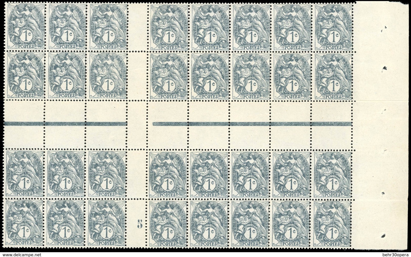 ** N°107, 1c. Gris. Bloc De 32 Avec Inter-panneau Et Millésime 5. BdeF. SUP. - Otros & Sin Clasificación