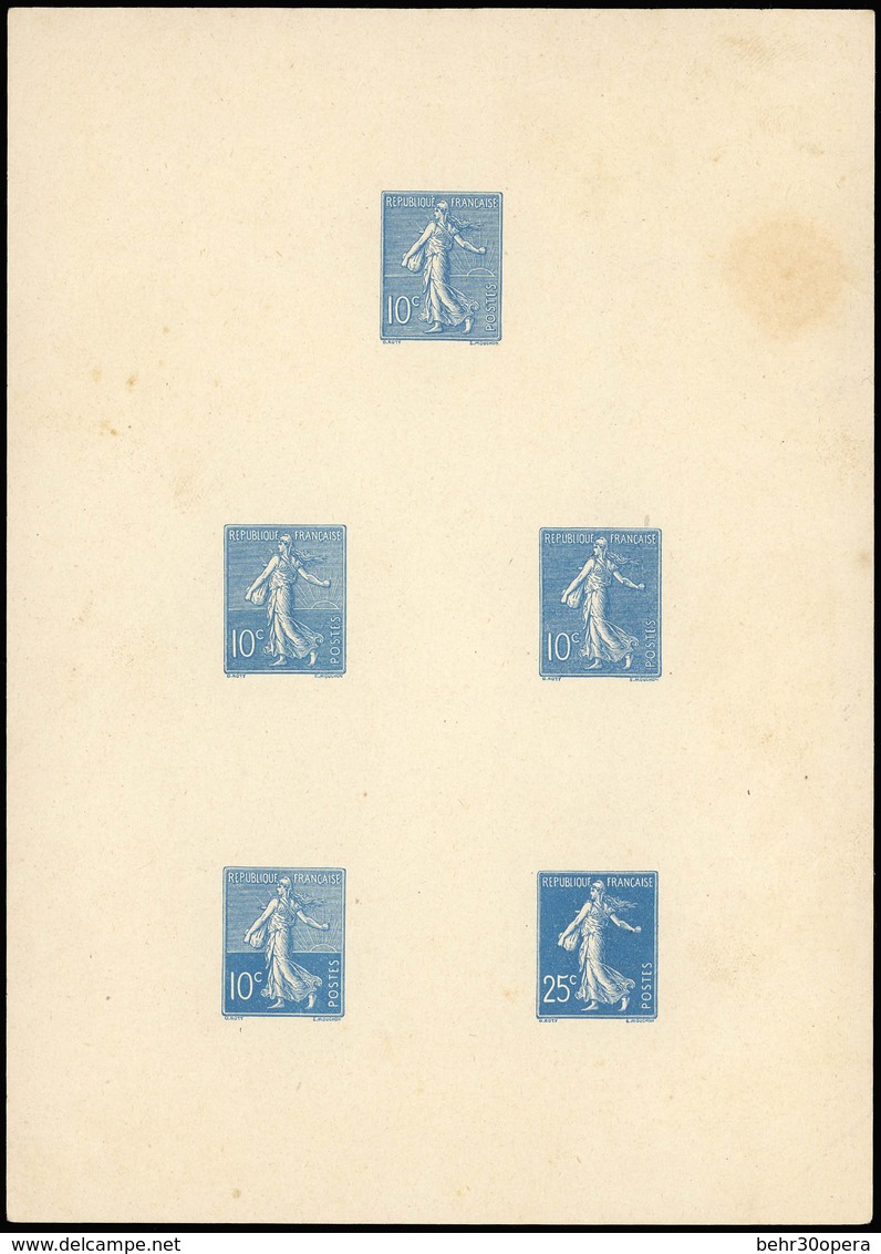 (*) N°129, Epreuve S/feuillet En Bleu Des 5 Décompositions Du 10c. Ligné Au 25c. Semeuse Fond Plein. TB. R. - Otros & Sin Clasificación