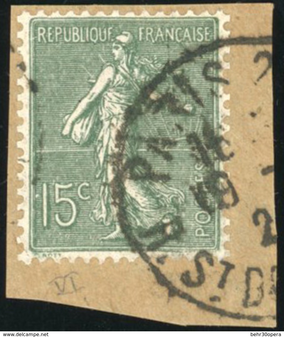 O N°130f, 15c. Vert-gris. Obl. S/fragment. Bien Centré. TB. - Autres & Non Classés