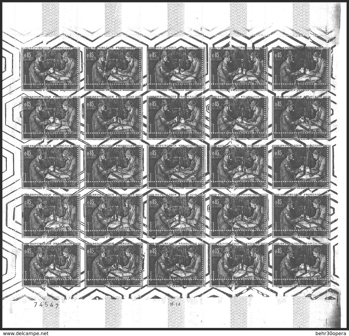 ** N°1321, Feuille De 25 Des Joueurs De Carte De Cézanne, Essai De L'imprimerie Qui N'arriva Pas à Imprimer Correctement - Autres & Non Classés