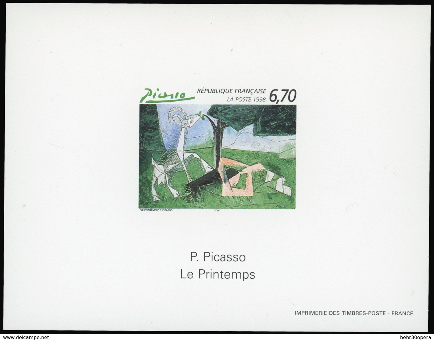 ** N°3162, 6F.70 Pablo Picasso. Bloc ND Avec Gomme. SUP. - Autres & Non Classés