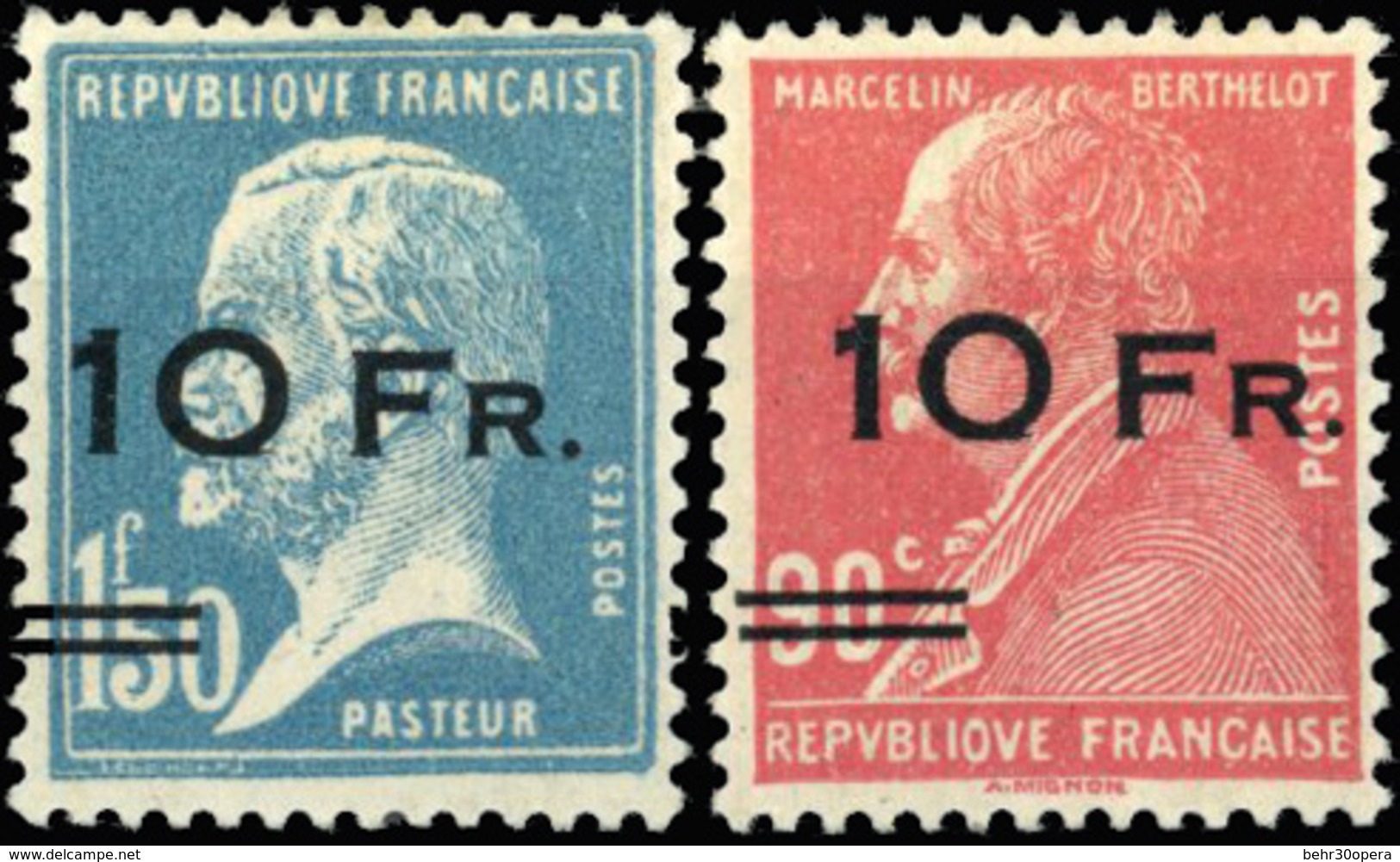 * N°34, Berthelot 10F. S/90c. Rouge + Pasteur 10F. S/1F.50 Bleu. SUP. - Autres & Non Classés