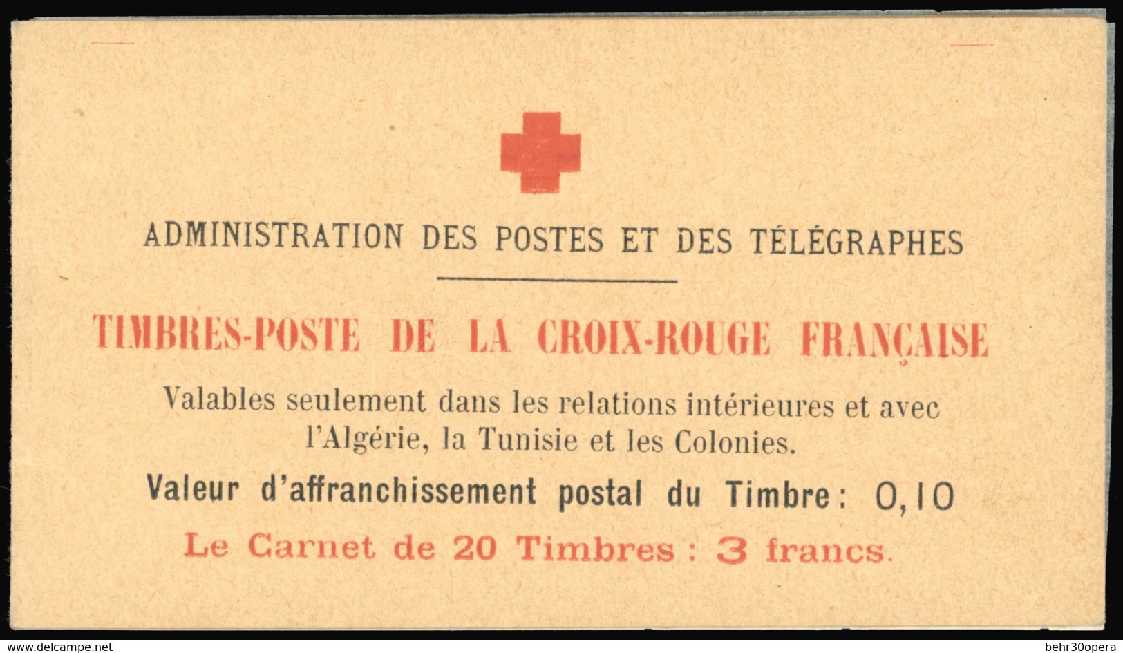 ** N°147C, 10c. + 5c. Type II. Carnet Croix-Rouge, Couverture Avec Inscriptions Postales Sur La 1ière Page. SUP. R. - Autres & Non Classés