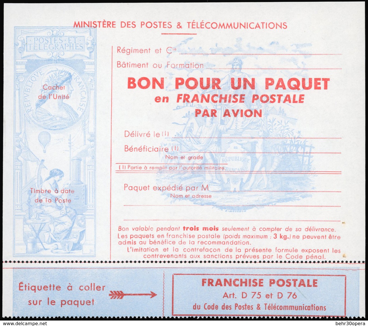 ** N°16, Franchise Postale. Rouge Et Bleu. SUP. - Timbres De Franchise Militaire