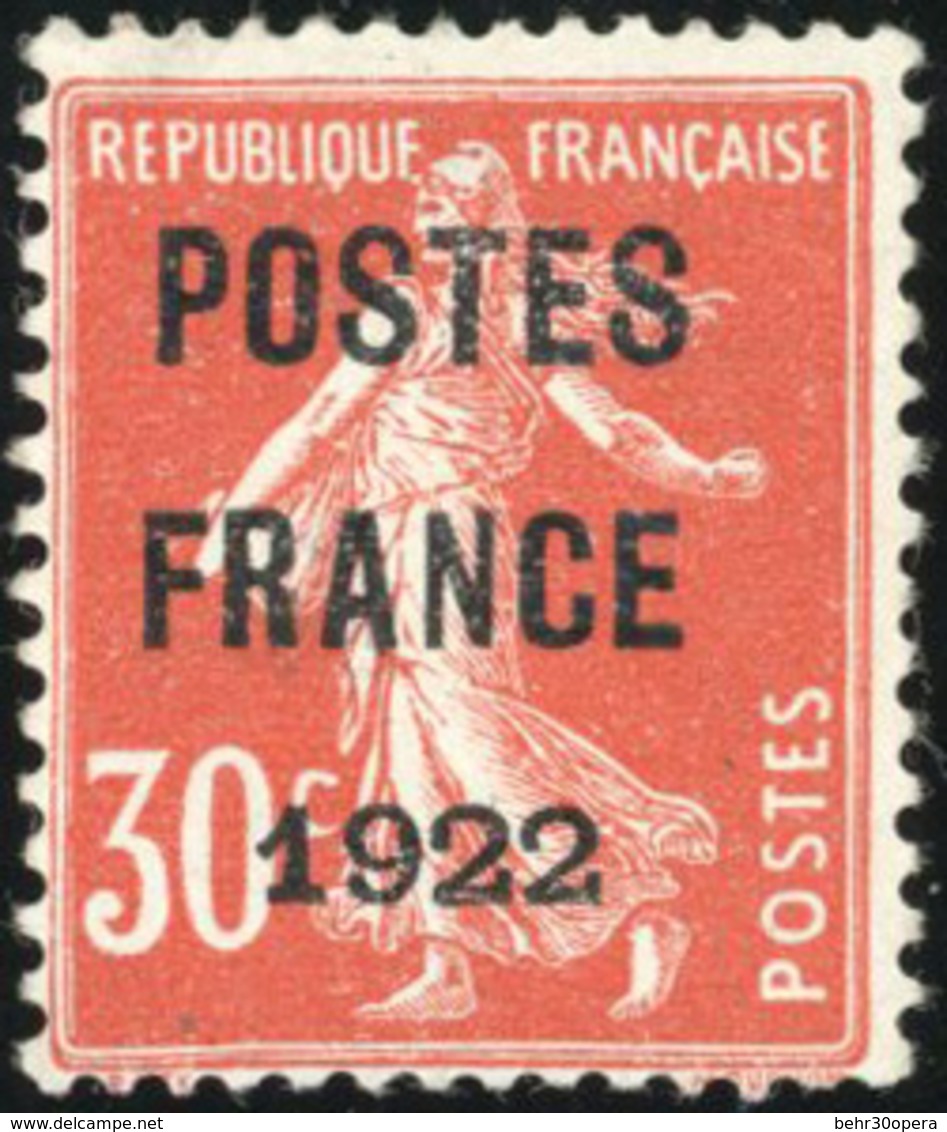 (*) N°38, 30c. Rouge. POSTES FRANCE 1922. TB. - Autres & Non Classés