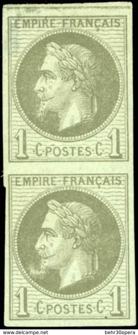 * N°7, 1c. Vert-olive. Paire Verticale. Sur Le Timbre Inférieur Très Grande Barbiche. Variété Très Rare. TB. - Autres & Non Classés