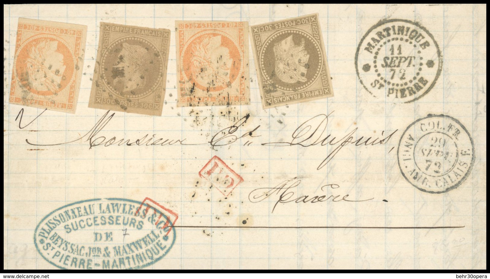 O N°913, 2x 30c. Brun + 2x 40c. Orange Obl. MQE Sur Lettre Frappée Du CàD De ST PIERRE MARTINIQUE Du 11 SEPTEMBRE à Dest - Otros & Sin Clasificación