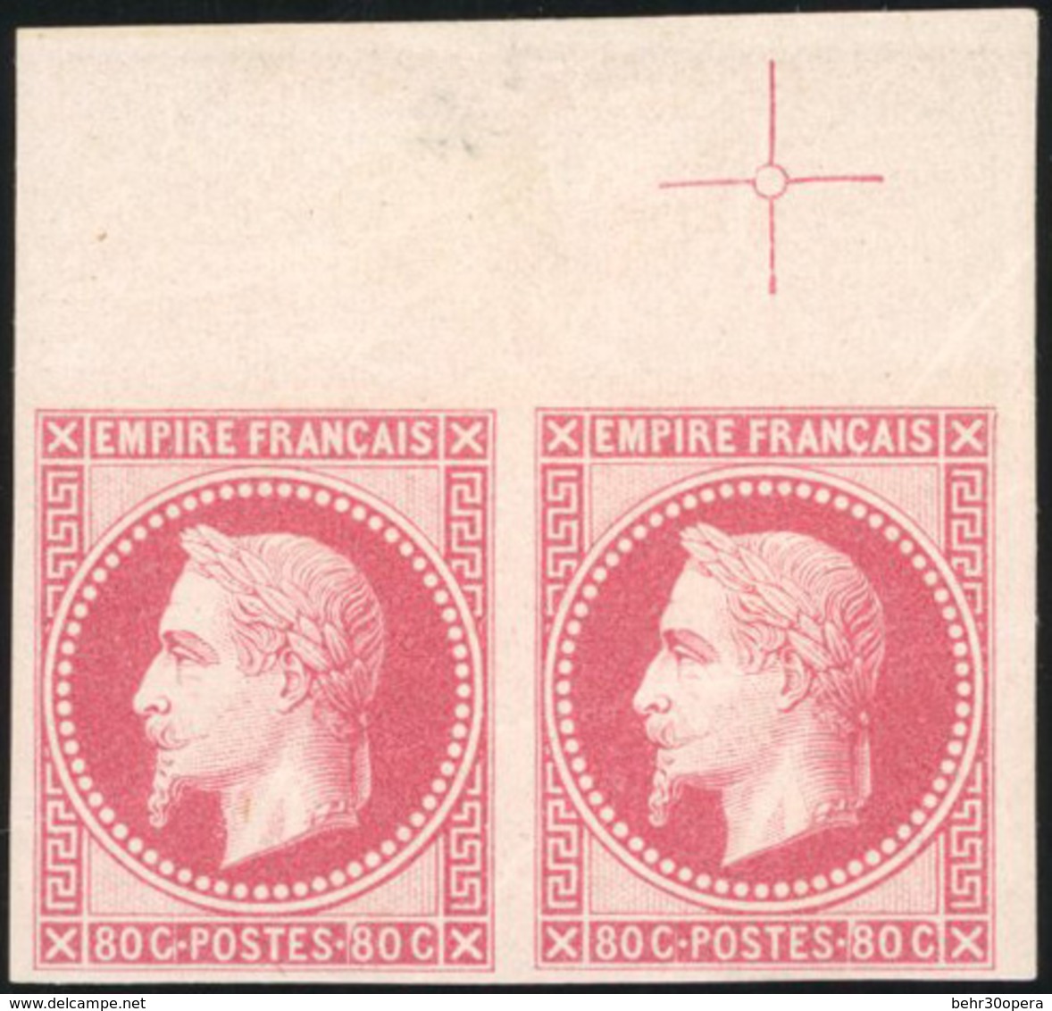 * N°10, 80c. Rose. Paire. Haut De Feuille Avec Croix De Repère. Léger Pli. TB. - Autres & Non Classés