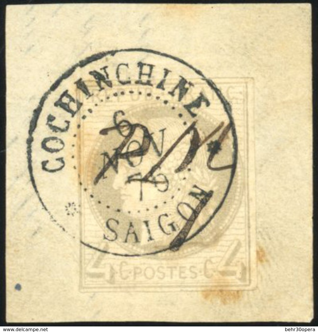 O N°16, 4c. Gris. Obl. S/fragment Frappée Du CàD De COCHINCHINE Du 6 NOV 76. TB. - Otros & Sin Clasificación