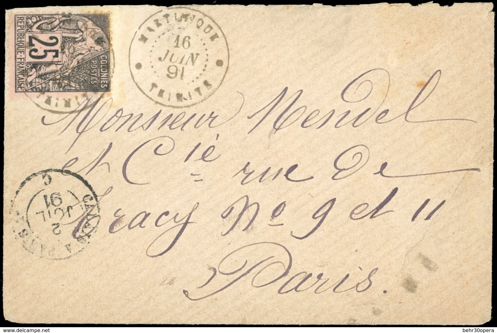 O N°54, 25c. Noir Sur Rose Obl. Sur Lettre Frappée Du CàD De MARTINIQUE - TRINITE Du 16 JUIN 1891 à Destination De PARIS - Otros & Sin Clasificación